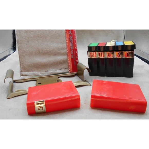 Vintage Bookshelf Salt & Pepper Shaker Set w/Sugar Container Davis Prod. 1950s - Picture 7 of 13